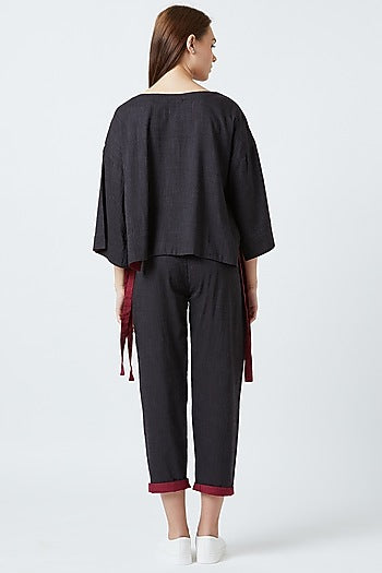 Black Loose Fit Top With Strings