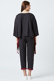 Black Loose Fit Top With Strings