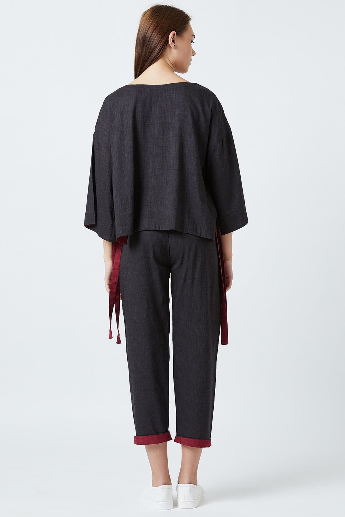 Black Loose Fit Top With Strings