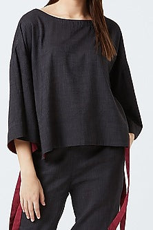 Black Loose Fit Top With Strings