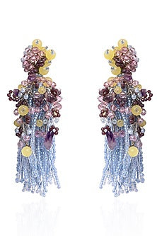 Gold Finish Blue Monalisa Stone Dangler Earrings
