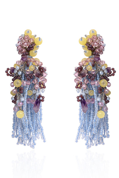 Gold Finish Blue Monalisa Stone Dangler Earrings