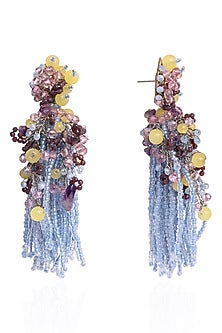 Gold Finish Blue Monalisa Stone Dangler Earrings