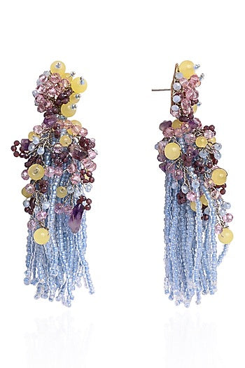 Gold Finish Blue Monalisa Stone Dangler Earrings