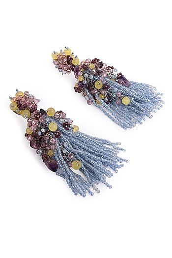 Gold Finish Blue Monalisa Stone Dangler Earrings