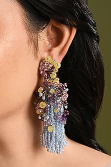 Gold Finish Blue Monalisa Stone Dangler Earrings