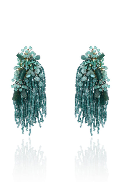 Gold Finish Green Quartz Dangler Earrings