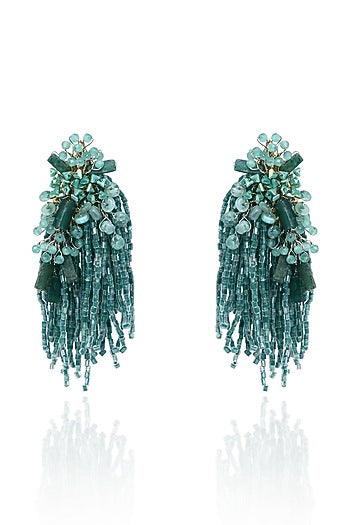 Gold Finish Green Quartz Dangler Earrings