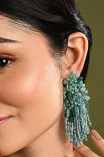 Gold Finish Green Quartz Dangler Earrings