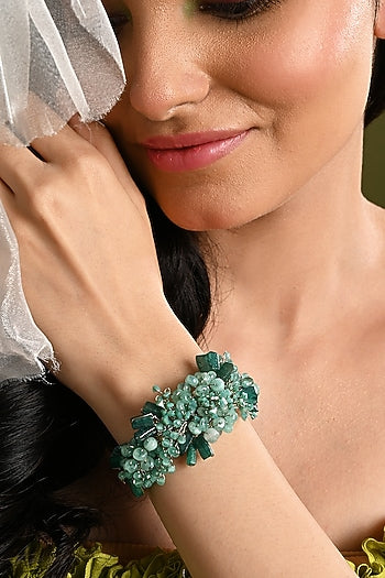 Gold Finish Green Agate Stone Bracelet