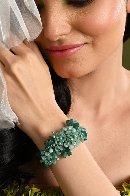 Gold Finish Green Agate Stone Bracelet