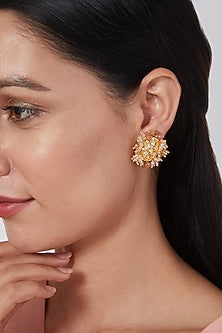 Gold Finish Peach Stone Earrings