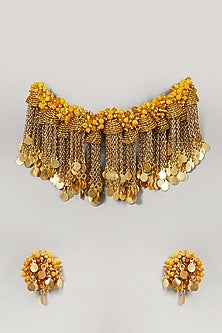 Gold Finish Stones Choker Necklace Set