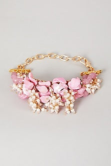 Gold Finish Shell Pearls Choker Necklace Set