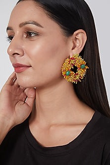 Gold Finish Round Stud Earrings