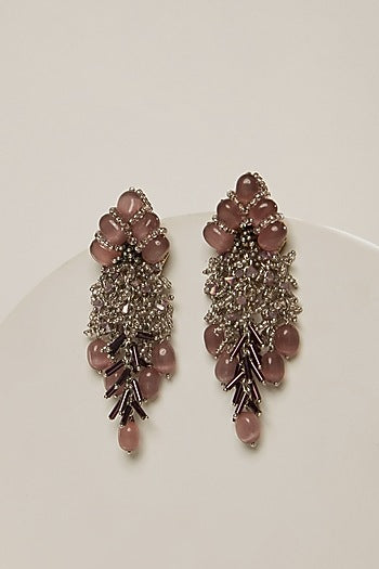 Gold Finish Rose Quartz Dangler Earrings