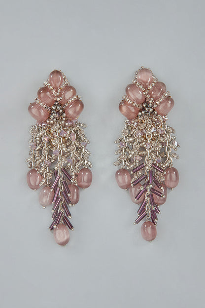 Gold Finish Rose Quartz Dangler Earrings