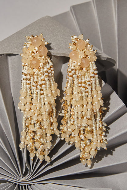 Gold Finish Agate & Beaded Dangler Earrings