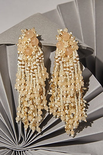 Gold Finish Agate & Beaded Dangler Earrings