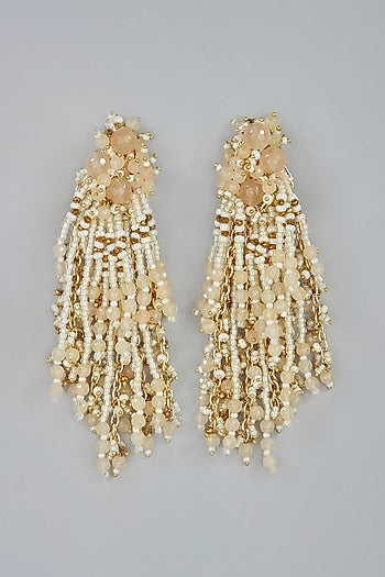 Gold Finish Agate & Beaded Dangler Earrings