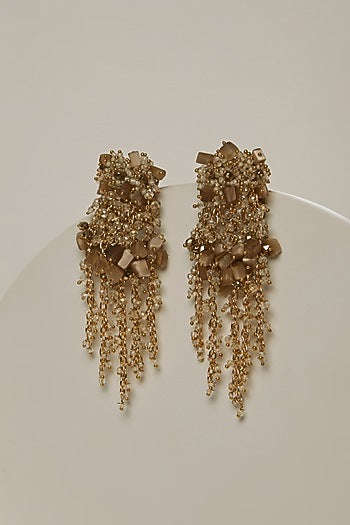 Gold Finish Semi-Precious Stone & Beaded Dangler Earrings