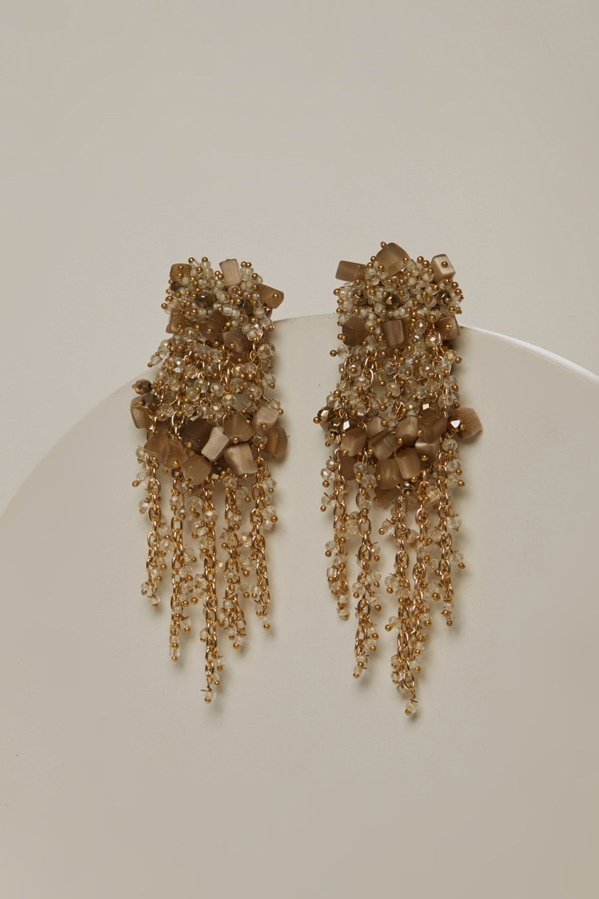 Gold Finish Semi-Precious Stone & Beaded Dangler Earrings