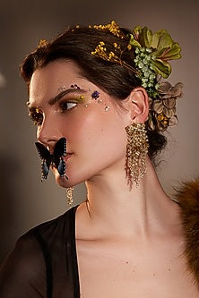 Gold Finish Semi-Precious Stone & Beaded Dangler Earrings