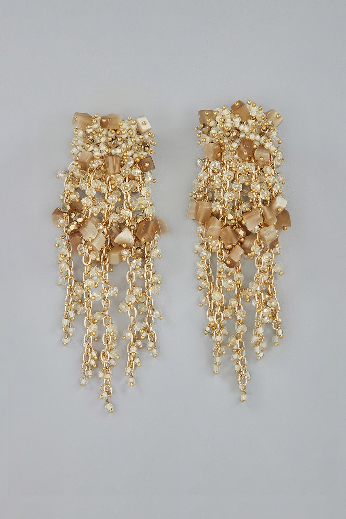 Gold Finish Semi-Precious Stone & Beaded Dangler Earrings