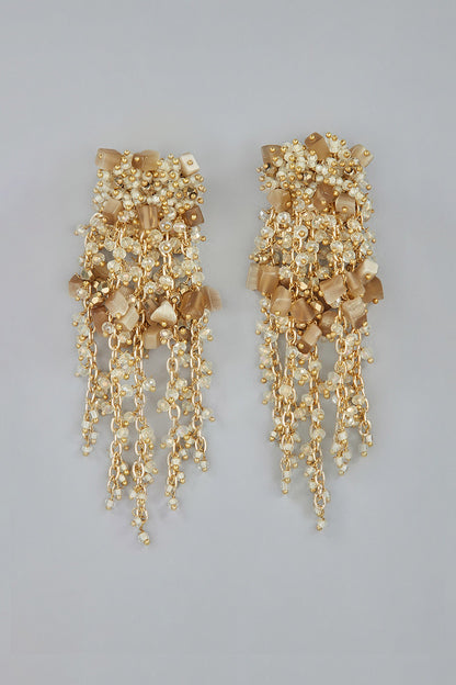 Gold Finish Semi-Precious Stone & Beaded Dangler Earrings