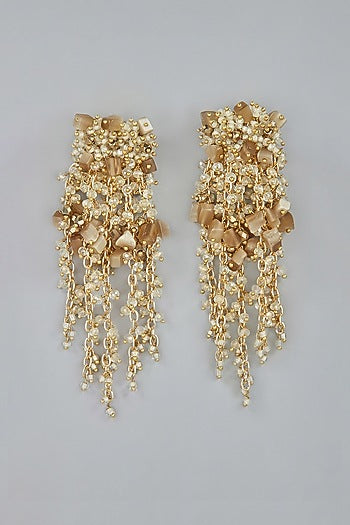 Gold Finish Semi-Precious Stone & Beaded Dangler Earrings