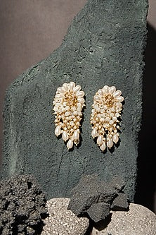 Gold Finish Pearl Stud Earrings