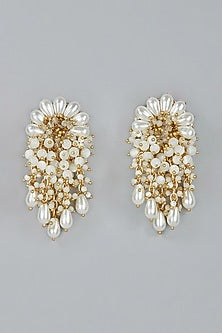 Gold Finish Pearl Stud Earrings
