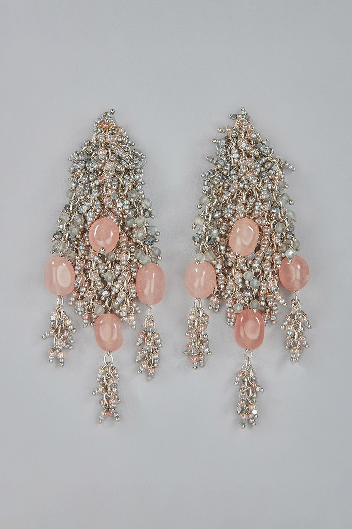 Silver Finish Rose Quartz Dangler Earrings