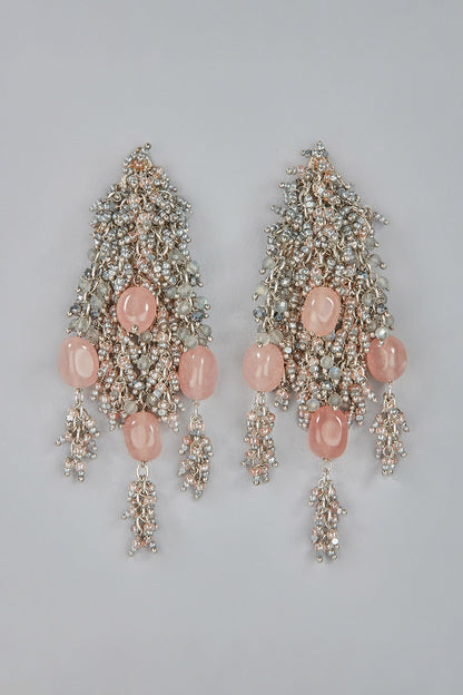 Silver Finish Rose Quartz Dangler Earrings
