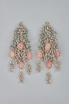 Silver Finish Rose Quartz Dangler Earrings