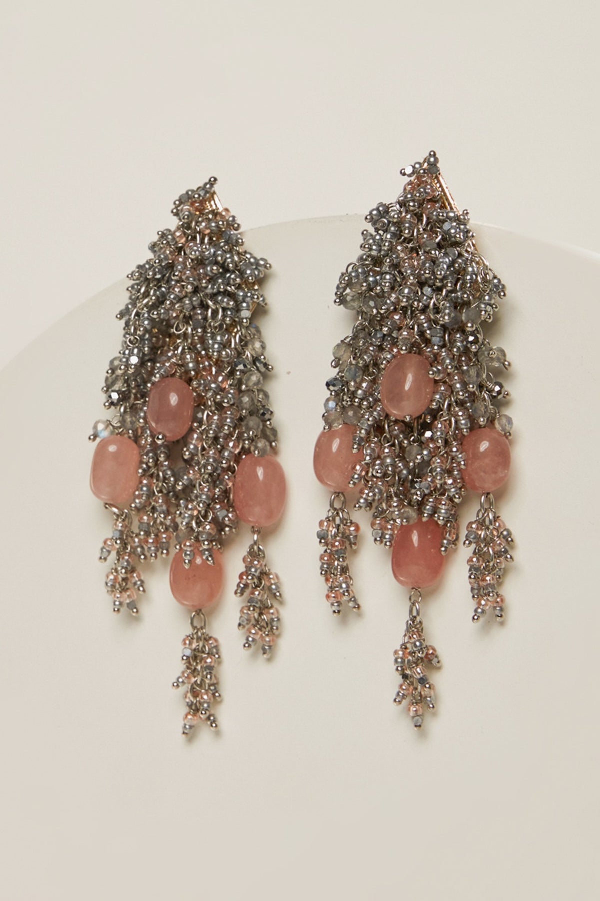 Silver Finish Rose Quartz Dangler Earrings