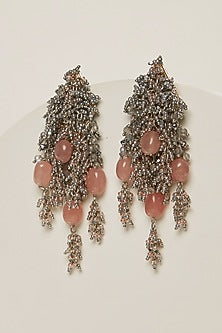 Silver Finish Rose Quartz Dangler Earrings