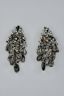 Gold Finish Black Beaded Dangler Earrings