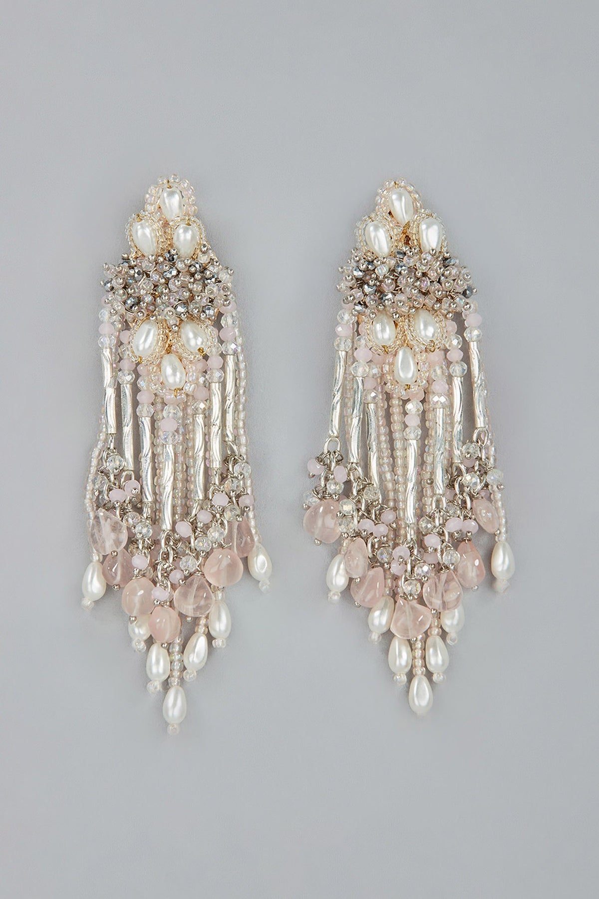 Gold Finish Pink Beaded Dangler Earrings