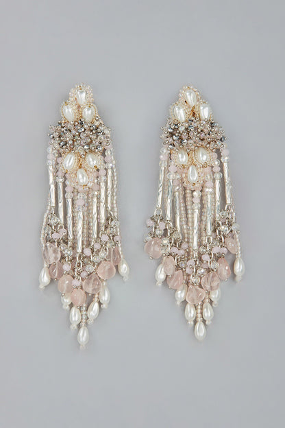 Gold Finish Pink Beaded Dangler Earrings