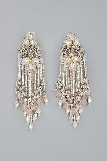 Gold Finish Pink Beaded Dangler Earrings