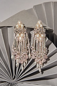 Gold Finish Pink Beaded Dangler Earrings