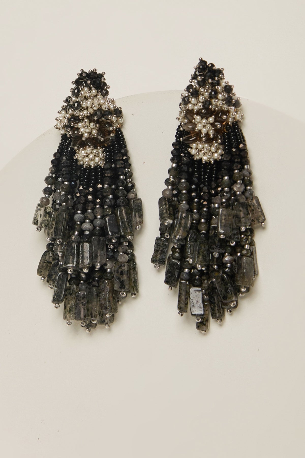 Black Rhodium Finish Black Beaded Dangler Earrings