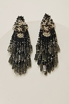 Black Rhodium Finish Black Beaded Dangler Earrings