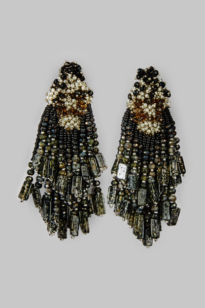 Black Rhodium Finish Black Beaded Dangler Earrings