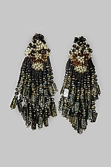 Black Rhodium Finish Black Beaded Dangler Earrings