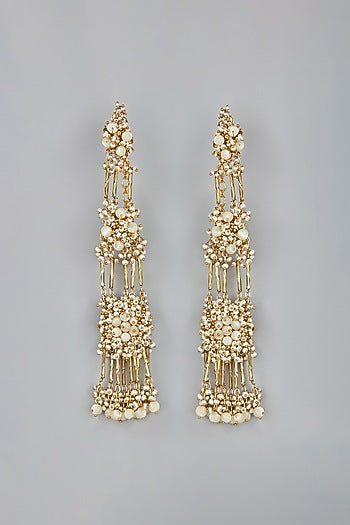 Gold Finish Pearl Dangler Earrings