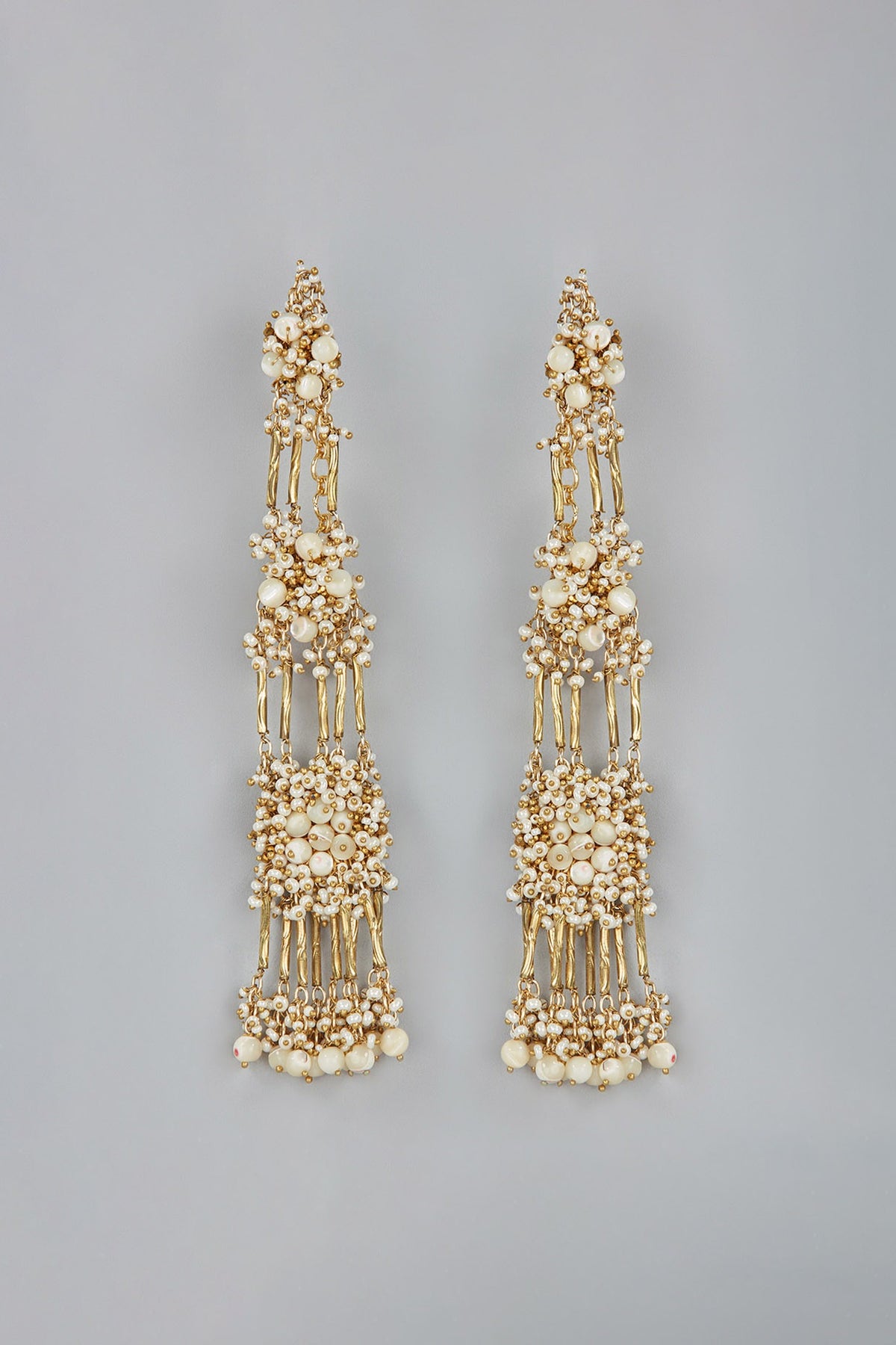 Gold Finish Pearl Dangler Earrings