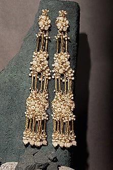 Gold Finish Pearl Dangler Earrings