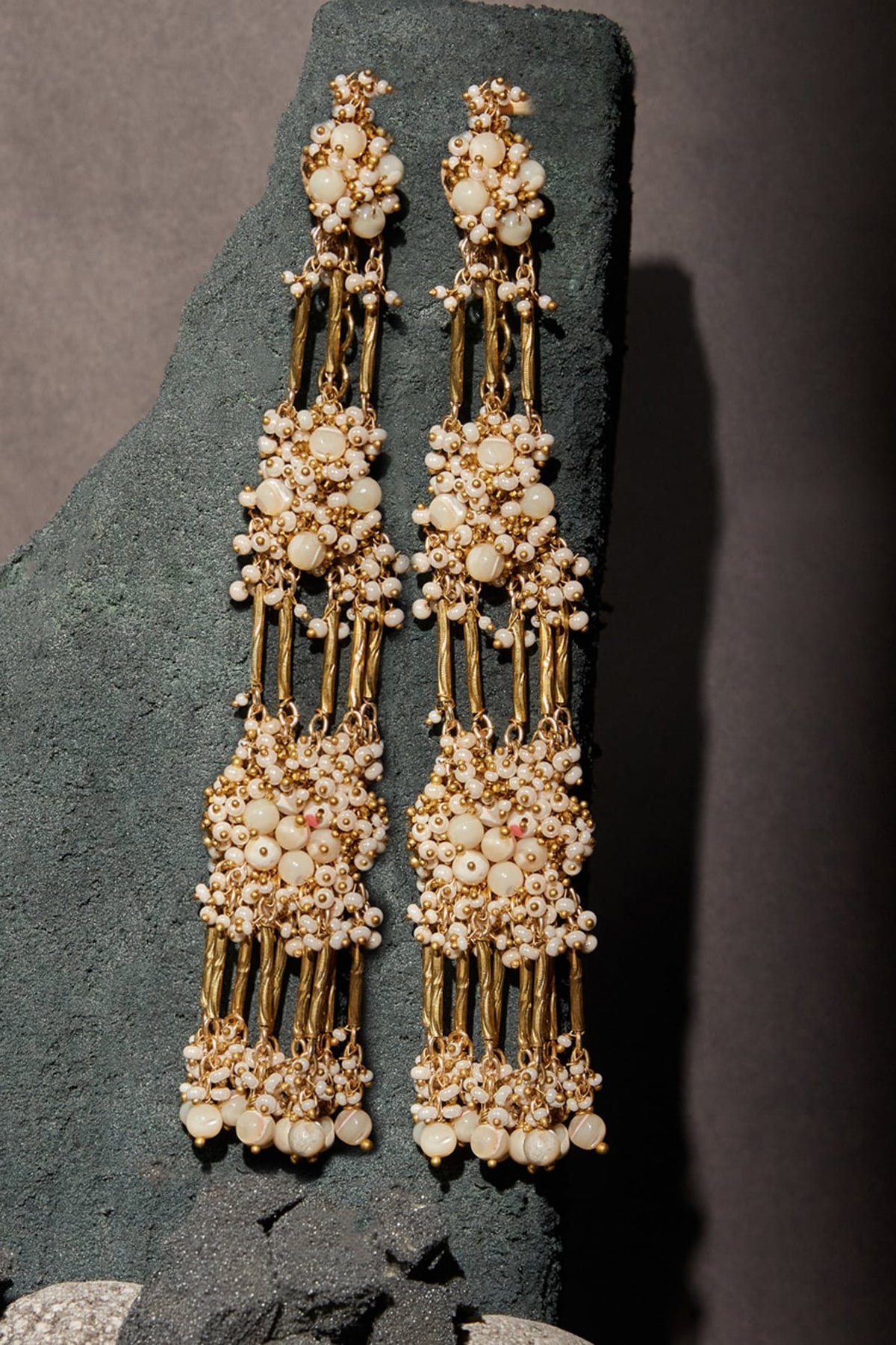 Gold Finish Pearl Dangler Earrings